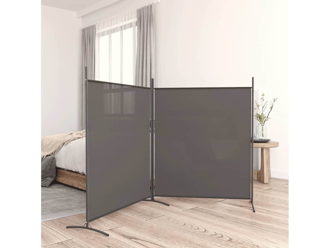 Biombo Divisor De 2 Paneles De Tela Gris Antracita 348x180 Cm