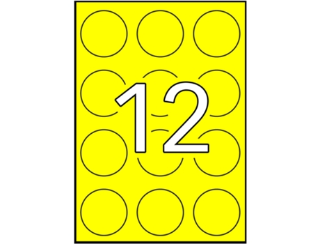 Etiquetas Adhesivas A4 Fluorescente 20 Hojas APLI (Amarillo - Ø 60 mm)