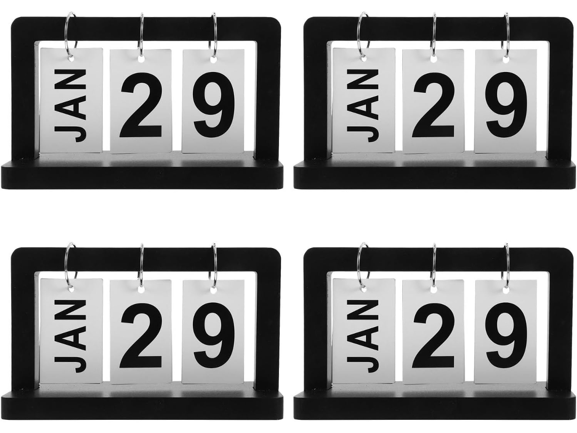 Calendario De Mesa Perpetuo De Madera Con Solapa, Formato De 4 Piezas: Calendario De Escritorio Rústico Con