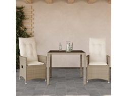 Conjunto de bistró de 3 piezas con cojines de mimbre beige de Dkd Home Decor