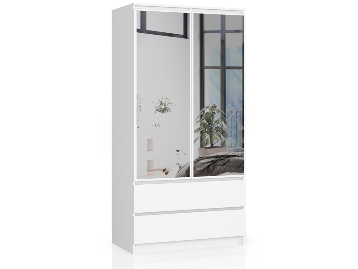 Armario S 90 Cm - 2 Puertas Y 2 Cajones Con 2 Espejos - Blanco Mate