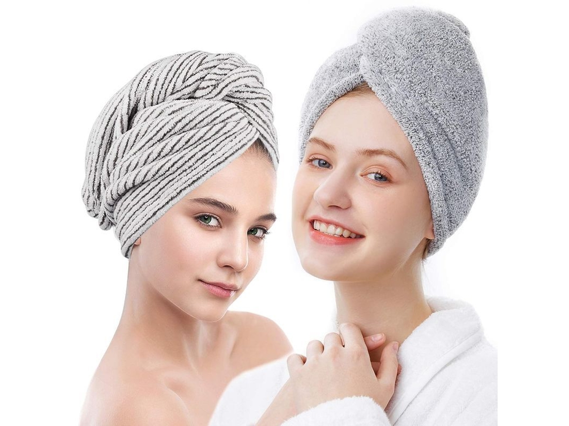 Juego De Toallas De Microfibra Para El Cabello (2 Unidades), Turbante Absorbente Para Secar Rápidamente El Cabello Largo Y Grueso Con Botones.