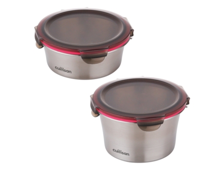 CUITISAN Flora - Set de 2 Recipientes Redondos de 0.6L y 0.9L en Acero Inoxidable Apto Microondas
