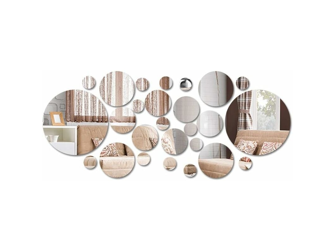 Espejo de Pared Redondo, Adhesivo Removible 3D para Decoración de Dormitorio o Sala (26 Unidades) Kofihety