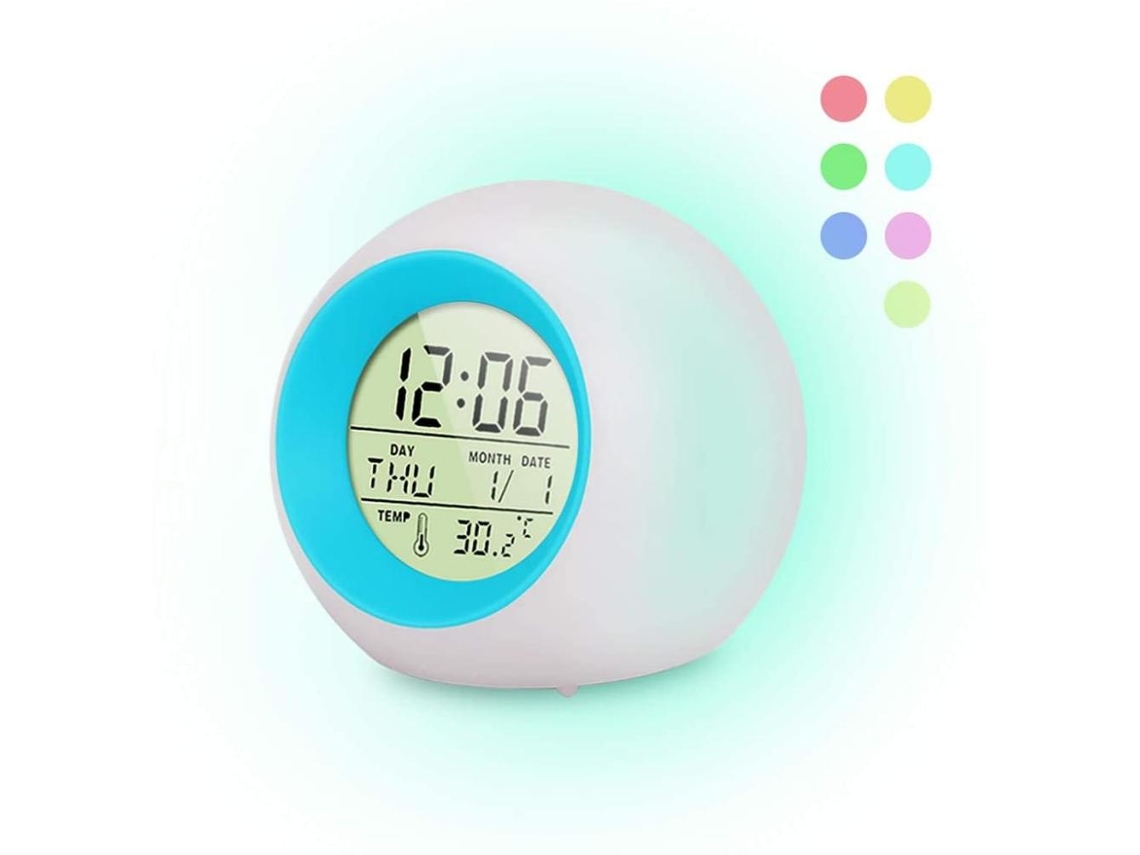 Despertador LED para niños, Despertador con luz LED de 7 colores, Luz de reloj digital 12/24 horas, 8 tonos de llamada de despertador, Despertador lum