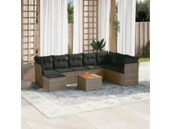 Conjunto de sofá de jardín de 9 piezas con cojines de mimbre gris de DKD Home Decor
