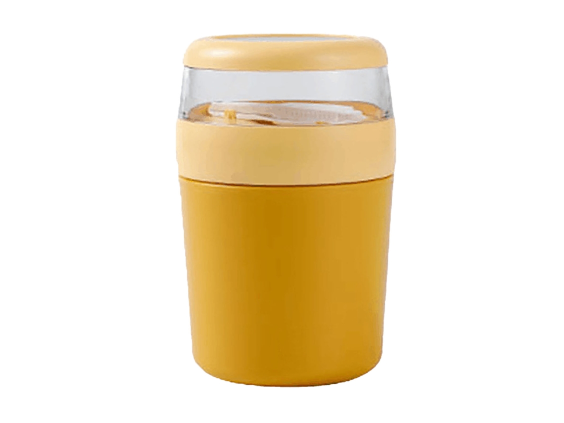 Recipiente De 500 Ml Para Avena Nocturna, Taza Para Avena Con Tapa Y Cuchara Para Uso Doméstico, Amarillo