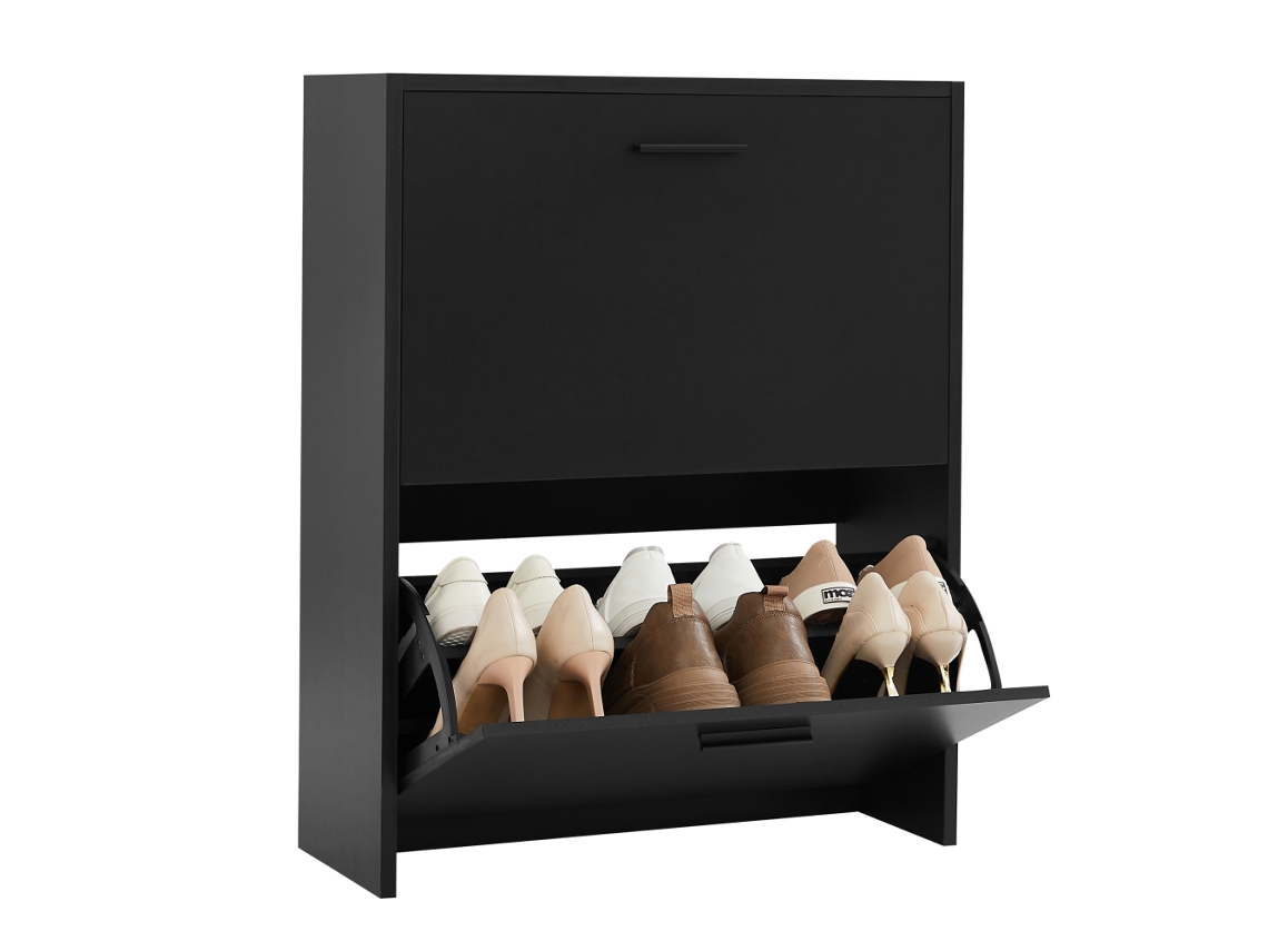 Organizador de zapatos, zapatero vertical para 12 pares de zapatos, diseño moderno de madera con 2 puertas, ahorra espacio, 60 x 24 x 80 cm, negro, Casabel