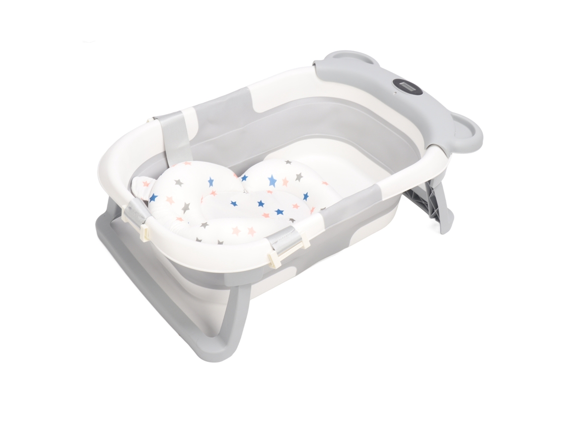 Baño De Bebé Plegable Con Sensor De Temperatura En Tiempo Real, Doble Plegado Y Tapete, Portátil Para Viajes, Gris