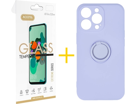 Carcasa + 1 Protector de Vidrio iPhone 13 Pro ACCETEL Gel O-Ring Lila