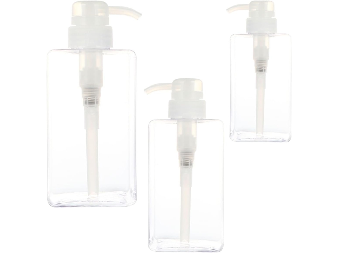 Juego De 3 Frascos Cuadrados Recargables Con Dosificador Para Loción De 250 Ml, 450 Ml Y 650 Ml (plástico).