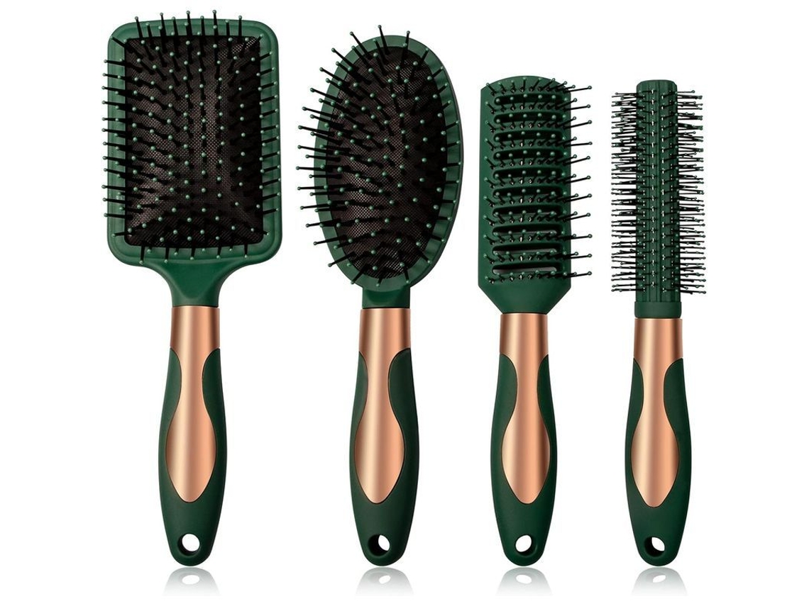 Juego De Peines Ovalados Y Redondos Antiestáticos Verdes: Masaje, Desenredado Y Ventilación. Cepillo Plano Para Mujeres Y Hombres.