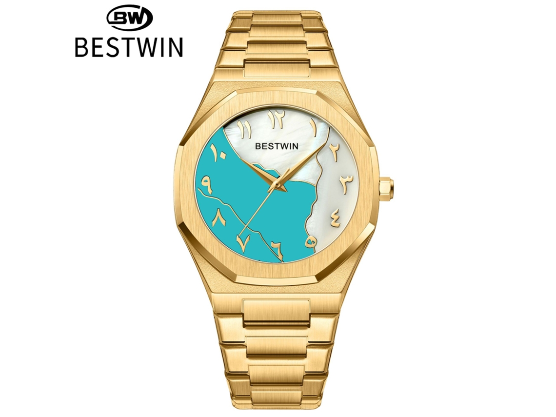 Reloj De Hombre (azul Tiffany Dorado) Con Esfera De Nácar