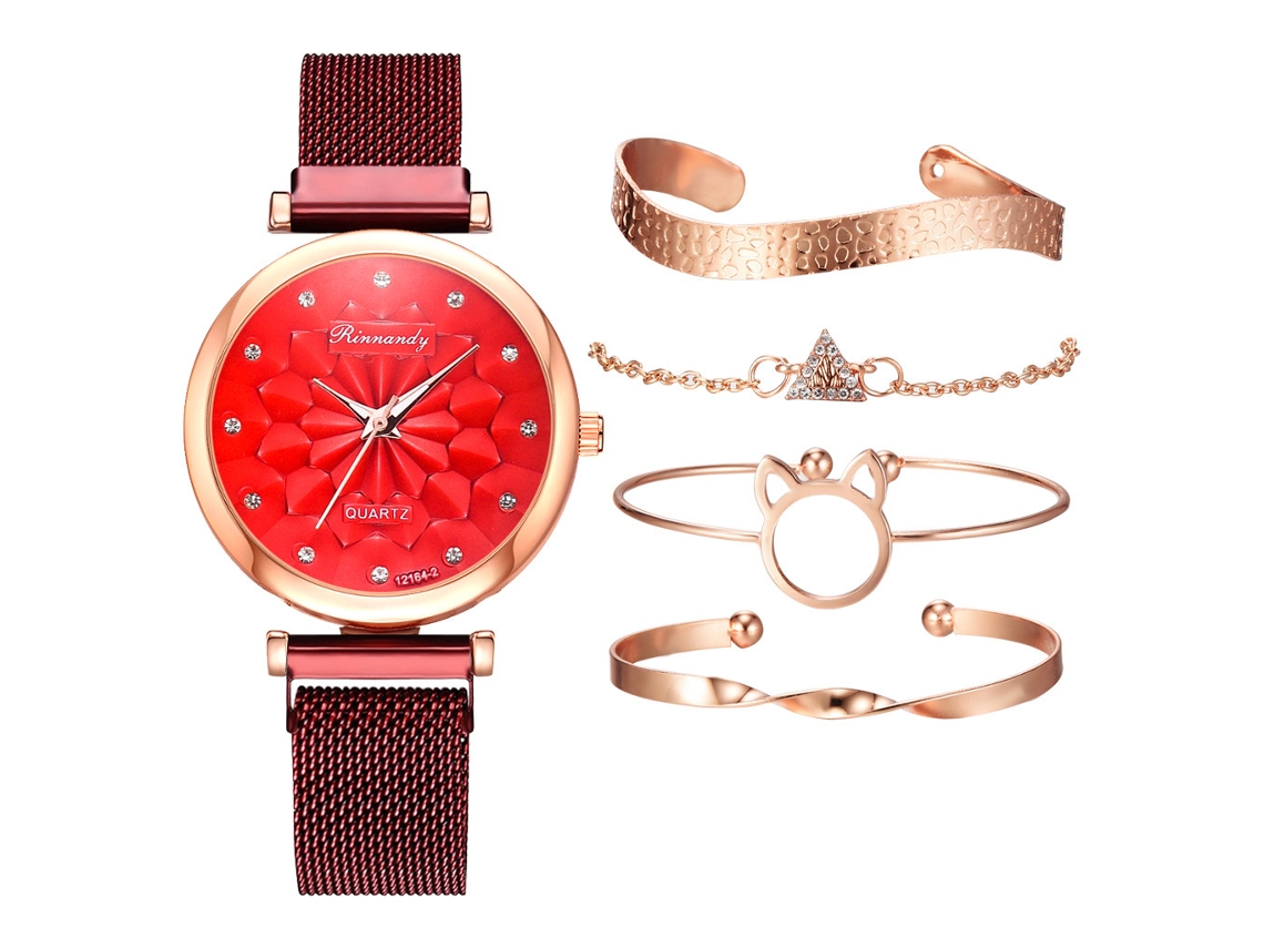 Set de regalo para mujer con reloj de pulsera de malla y caja naranja SPQMENT