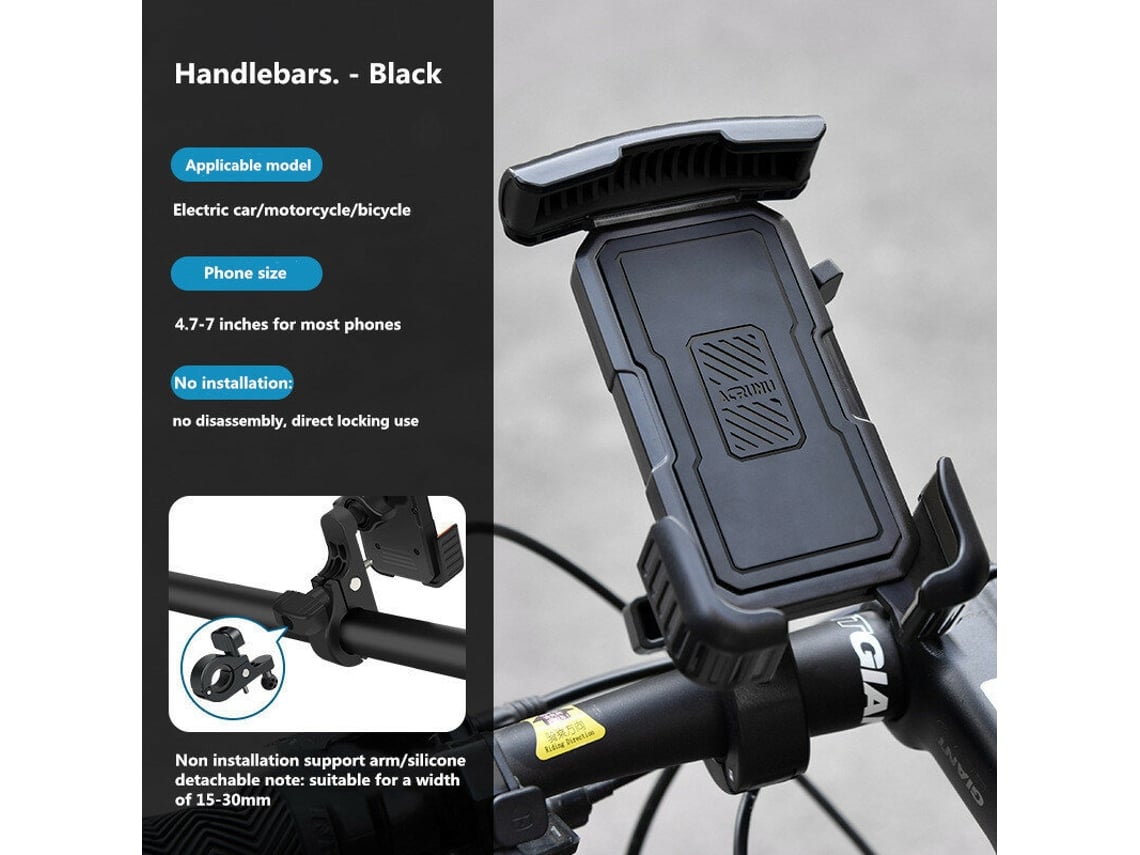 Negro Acrunu Soporte Teléfono Bicicleta 4.7-7" Anti-golpes Motocicleta Navegación Ciclismo 360° Rotación Montaje Manillar