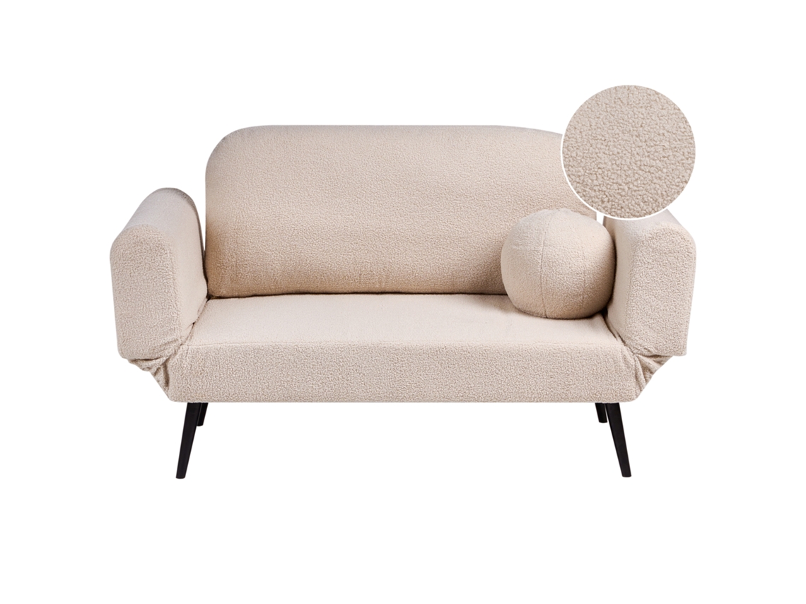 Sofá-cama Com Almofada Arredondada Beliani Dorotea De Bouclé Creme 190x79