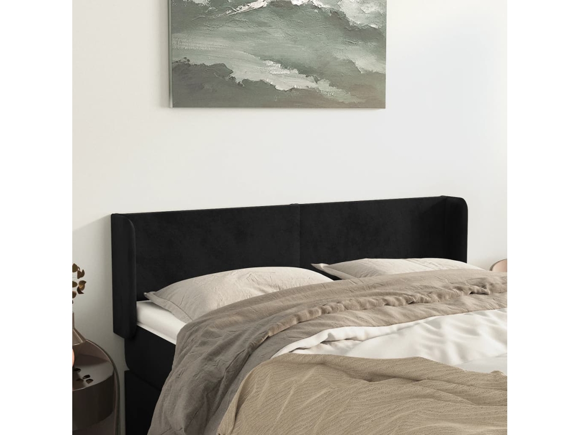 Cabecero De Terciopelo Negro 147x16x78/88 Cm