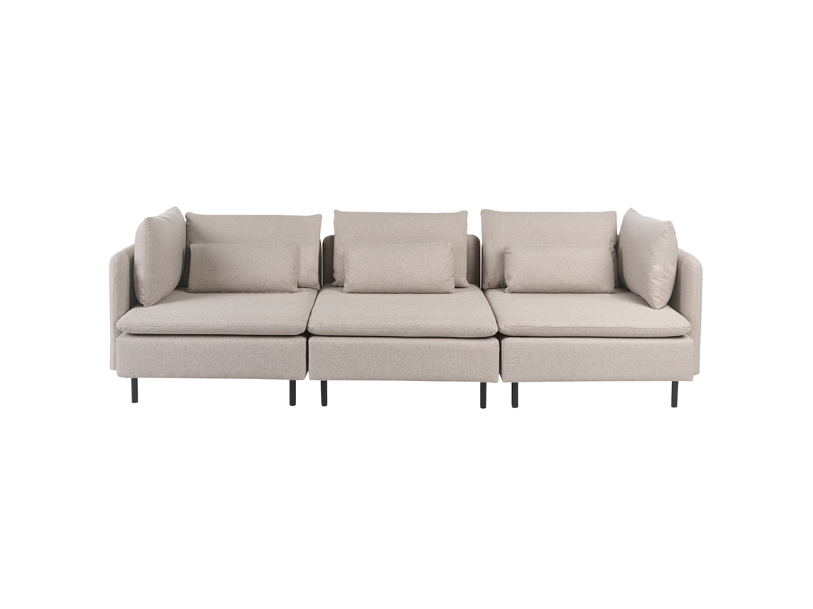 Sofá Modular De 3 Lugares Estofado Beliani Egeris De Tecido Creme 258x94x80