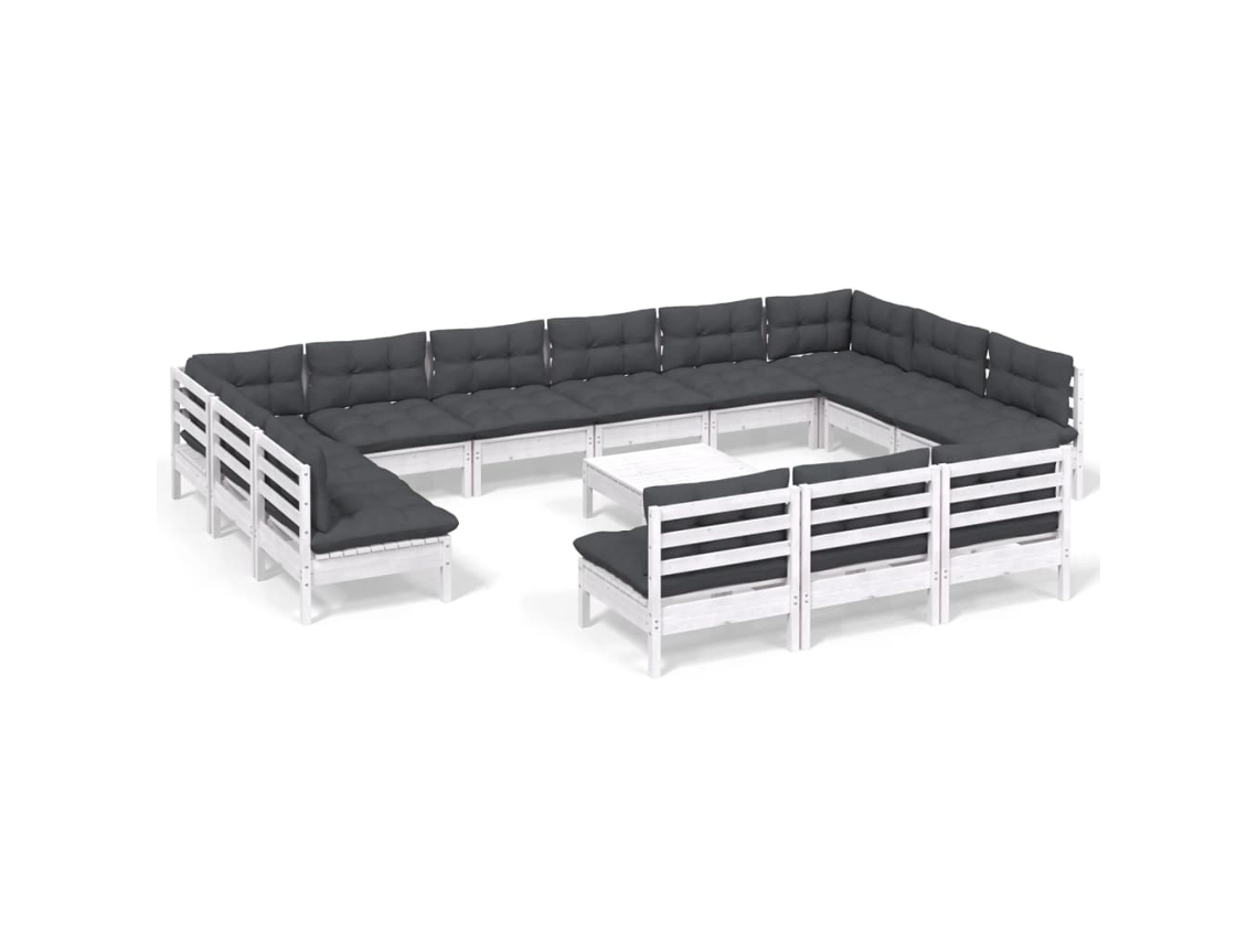 Maison Exclusive - Muebles De Jardín 14 Pzas Y Cojines Blanco Madera Maciza Pino