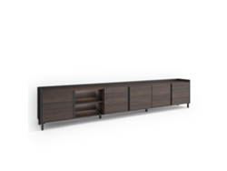Mueble para TV, 309x35x61cm, para televisores de hasta 80", diseño industrial, LED, roble oscuro y negro.