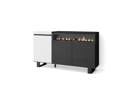 Aparadores para salón 150x87x35cm 3 Puertas Chimenea eléctrica Diseño industrial Blanco y negro