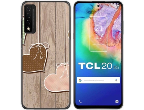 Carcasa TCL 20 5G TUMUNDOSMARTPHONE Corazones Madera Multicolor