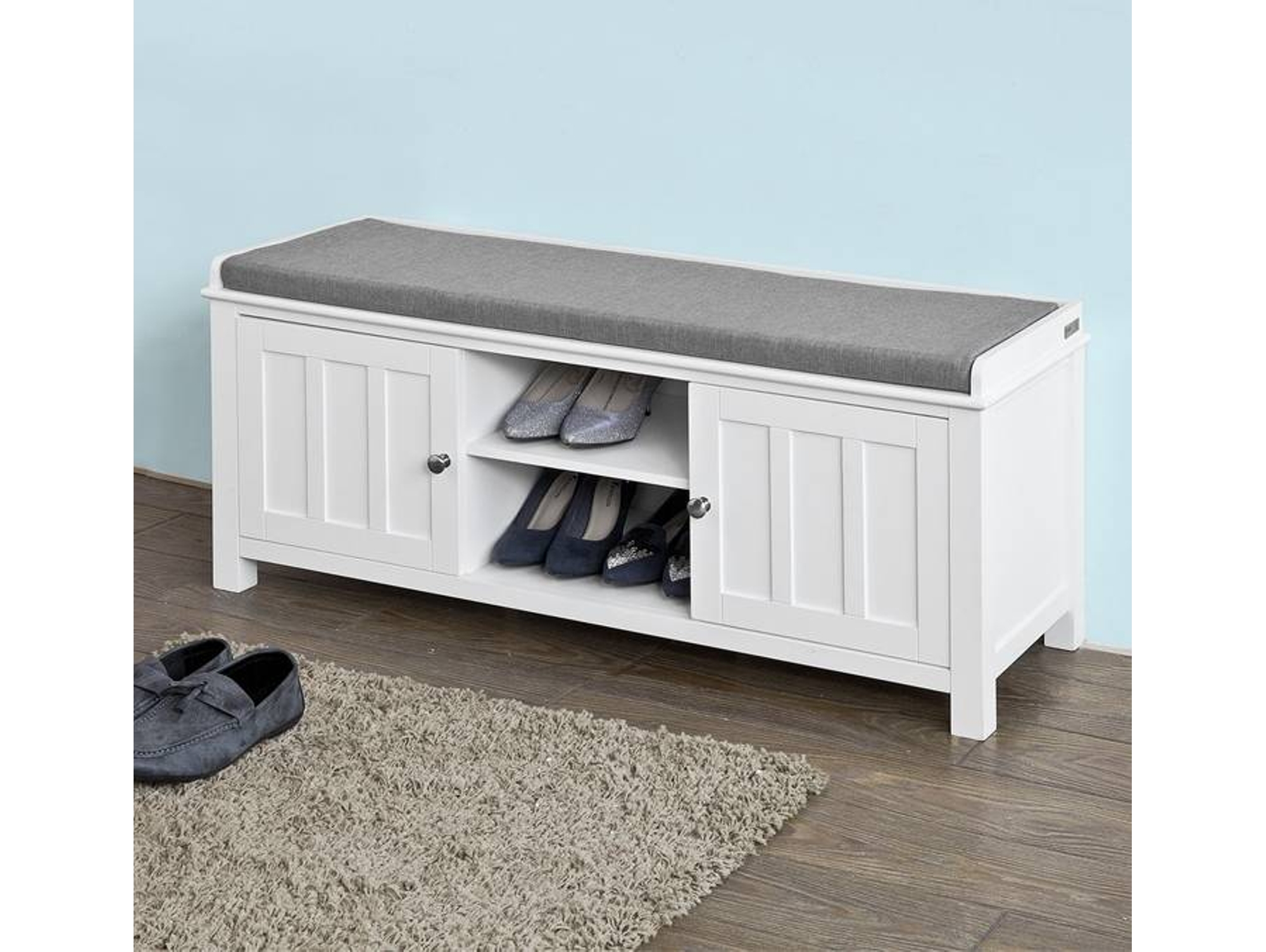 Banco Armario de Zapatos SOBUY Gris y Blanco (105x35x43cm)