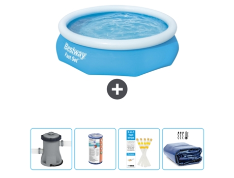 Piscina hinchable redonda Fast Set BESTWAY - 305 x 76 cm - Azul - Bomba incluida Filtrar - Tiras de prueba - Vela solar