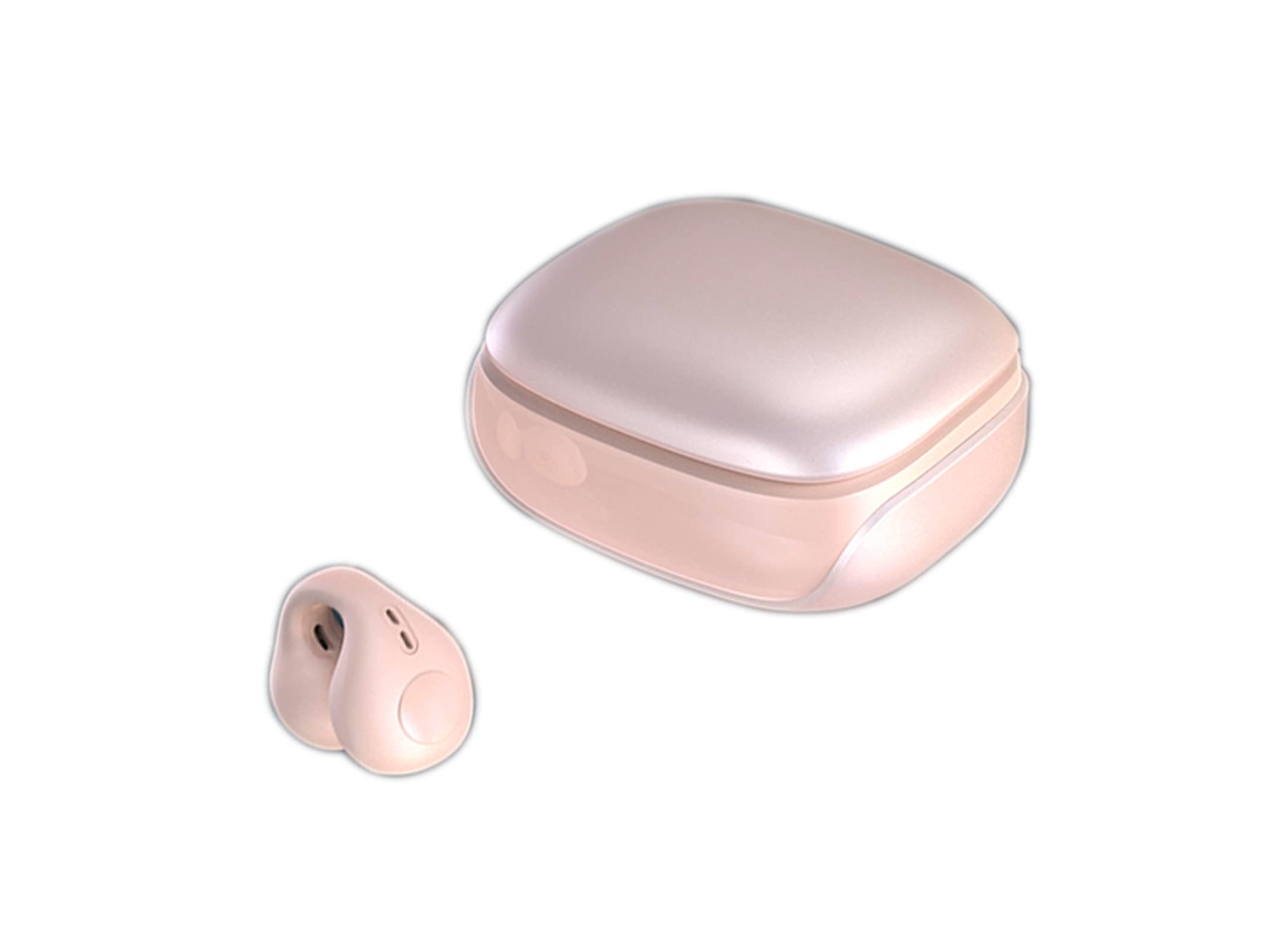 Auriculares inalámbricos con clip, conducción ósea, sonido envolvente HiFi, Bluetooth estampado, rosa