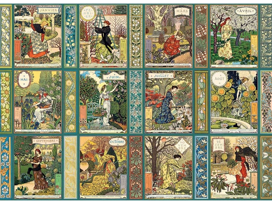 Rompecabezas de 1000 piezas con calendario de jardín de Cobble Hill Jardiniere para divertirse