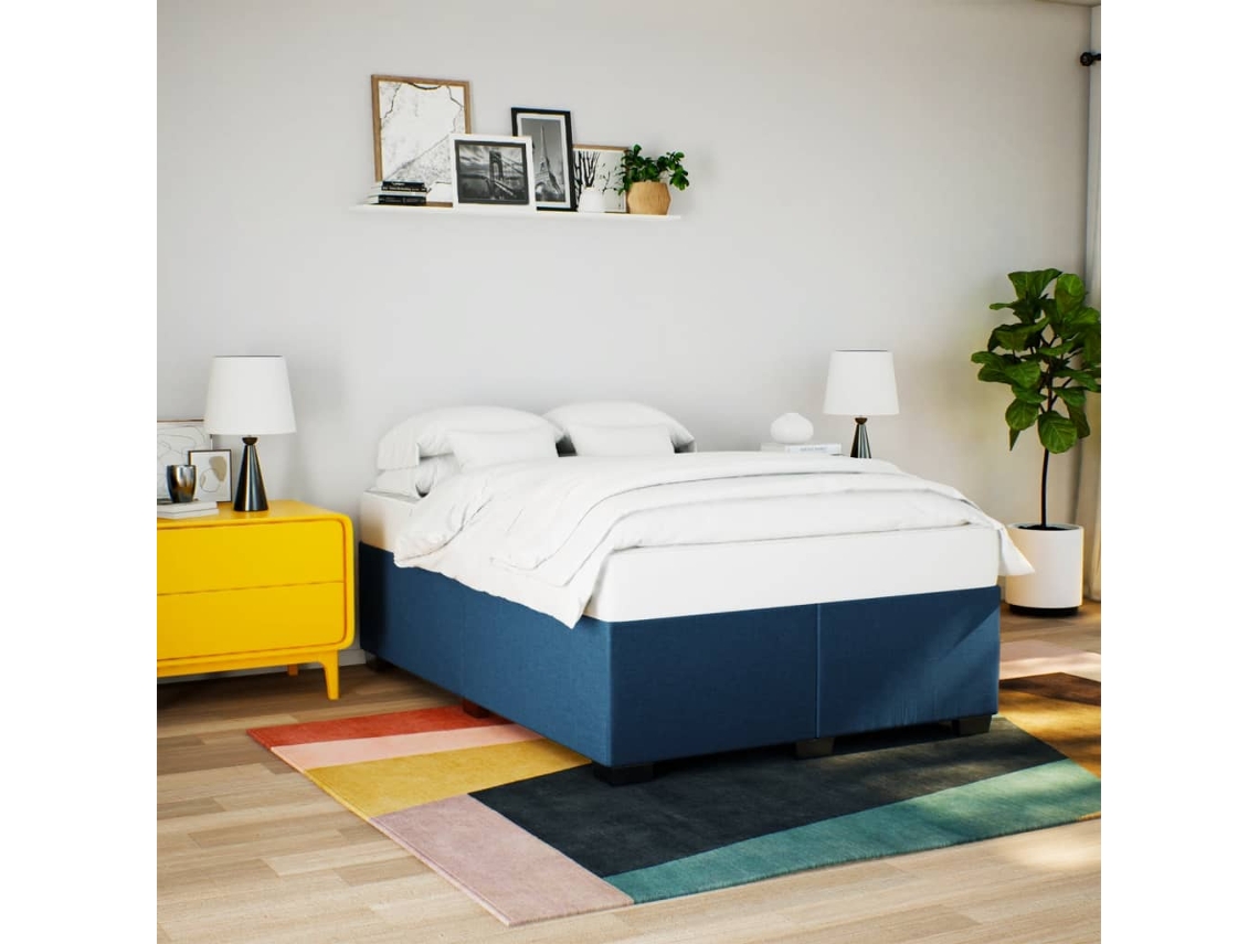 Cama Sin Colchón Tela Azul 140x200 Cm