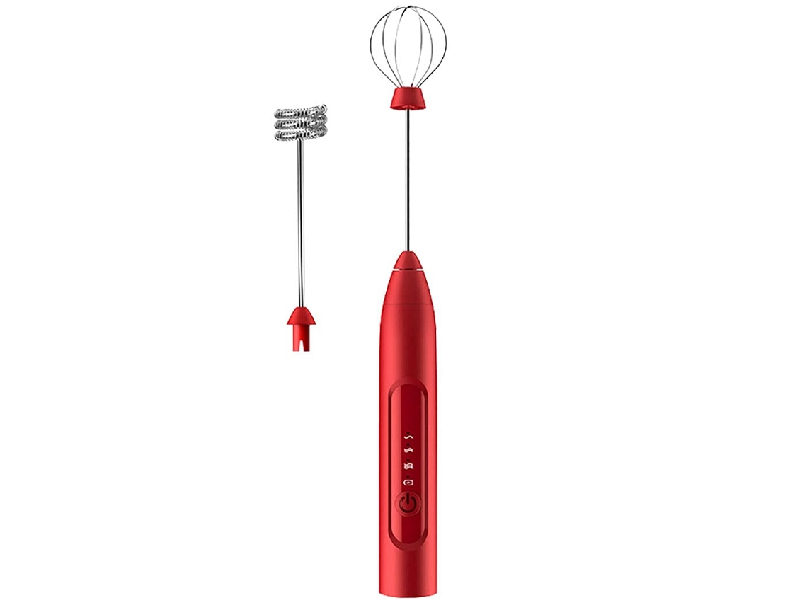 Batidor De Huevos Eléctrico Recargable Por Usb 2 En 1 Mezclador De Café Espuma De Leche De Doble Cabezal Rojo Gertiz