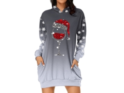 Vestido Sudadera Con Capucha Para Mujer Impreso Navideño Manga Larga Suelta Casual Gris Xxl