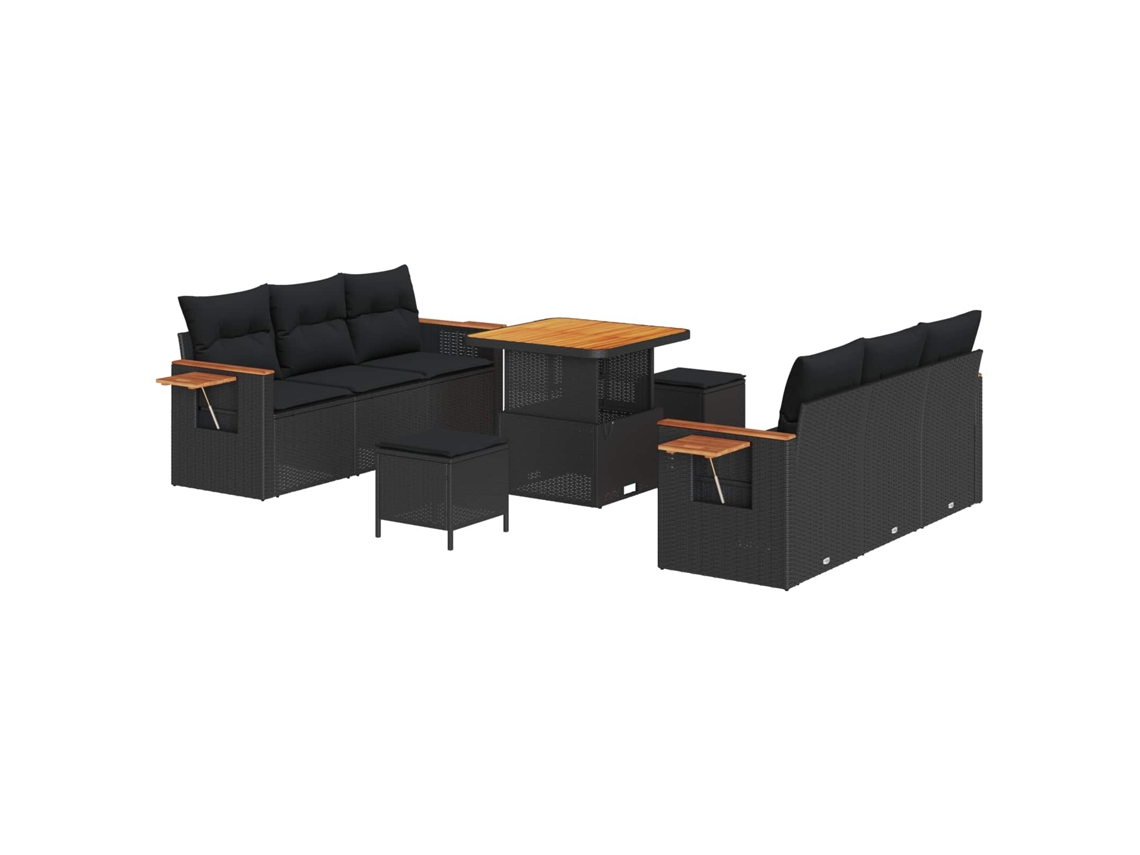 Maison Exclusive - Conjunto de sofás de jardín con cojines, 11 piezas, mimbre negro