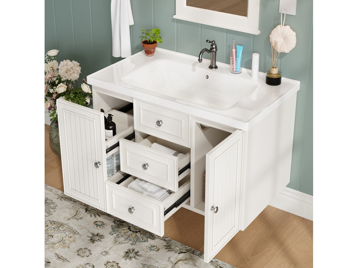 Mueble De Baño Con 3 Cajones, De Pared, Blanco, 78,5 X 46 X 46,8 Cm.
