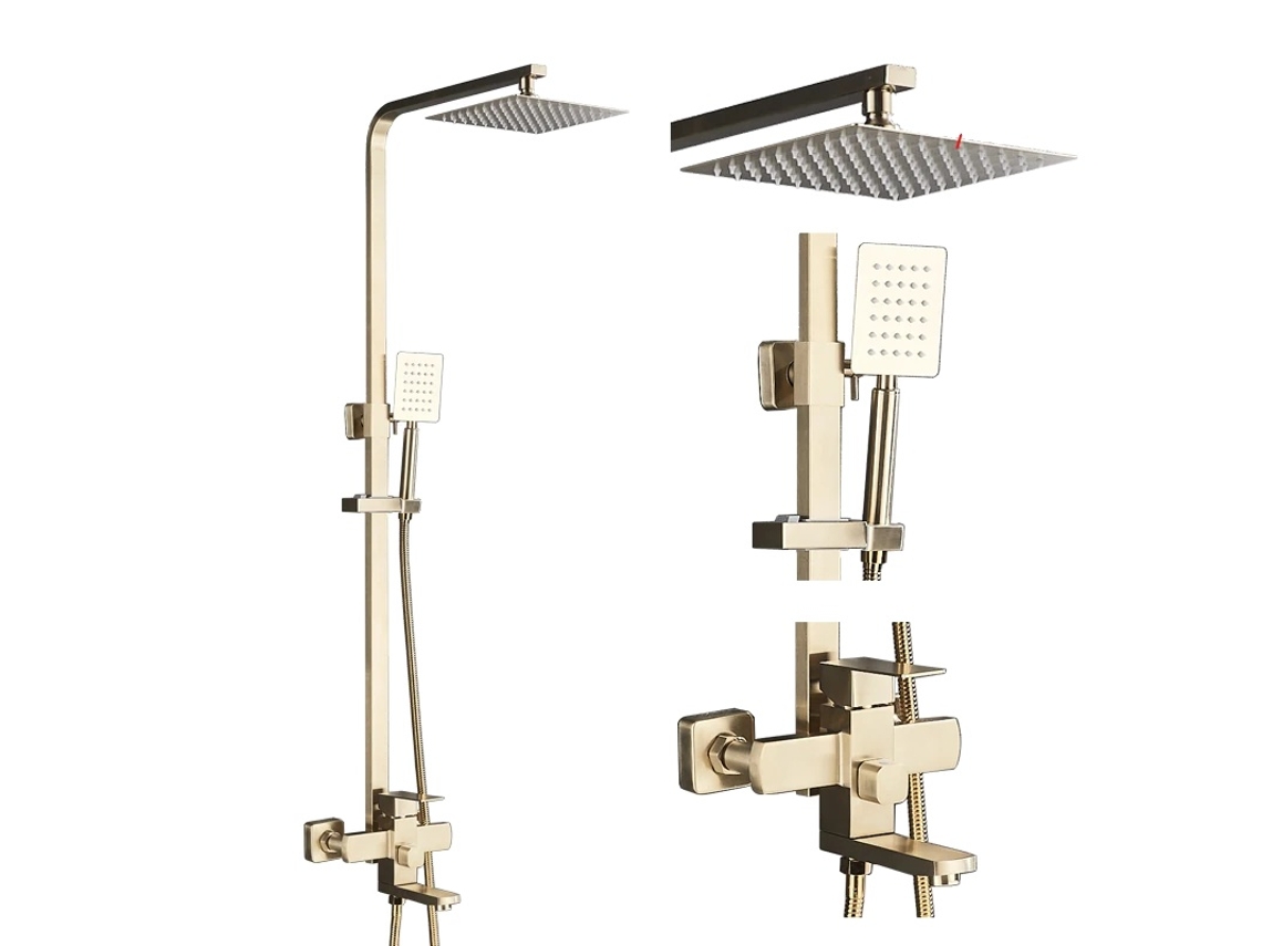 Grifo de ducha para baño, salida de cascada, salida de agua de 3 vías, oro cepillado