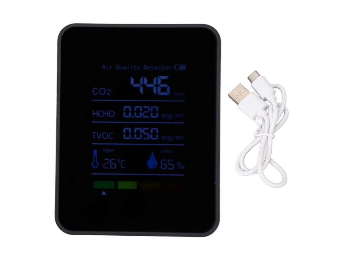 Detector De Co2 Portátil, Funciona Con Pilas, Con Monitor De Calidad Del Aire Hcho Tvoc, Temperatura Y Humedad, 5 En 1