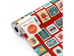 Rollo Papel Regalo Navidad Sellos Rojo 62cm X 80m Bobina Resistente Navidad Comercios - Fp Fiesta Paper