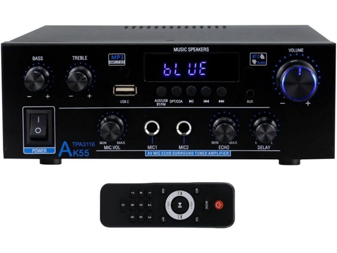 Amplificador De Potencia Doméstico Ak55 De 900 W Máx., 2.0 Canales, Audio Bluetooth.