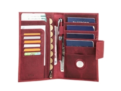 Cartera familiar para pasaportes con rastreador global (sin cuota mensual) | Bloqueador RFID | Organizador/Localizador de documentos | iOS/Android | Rojo