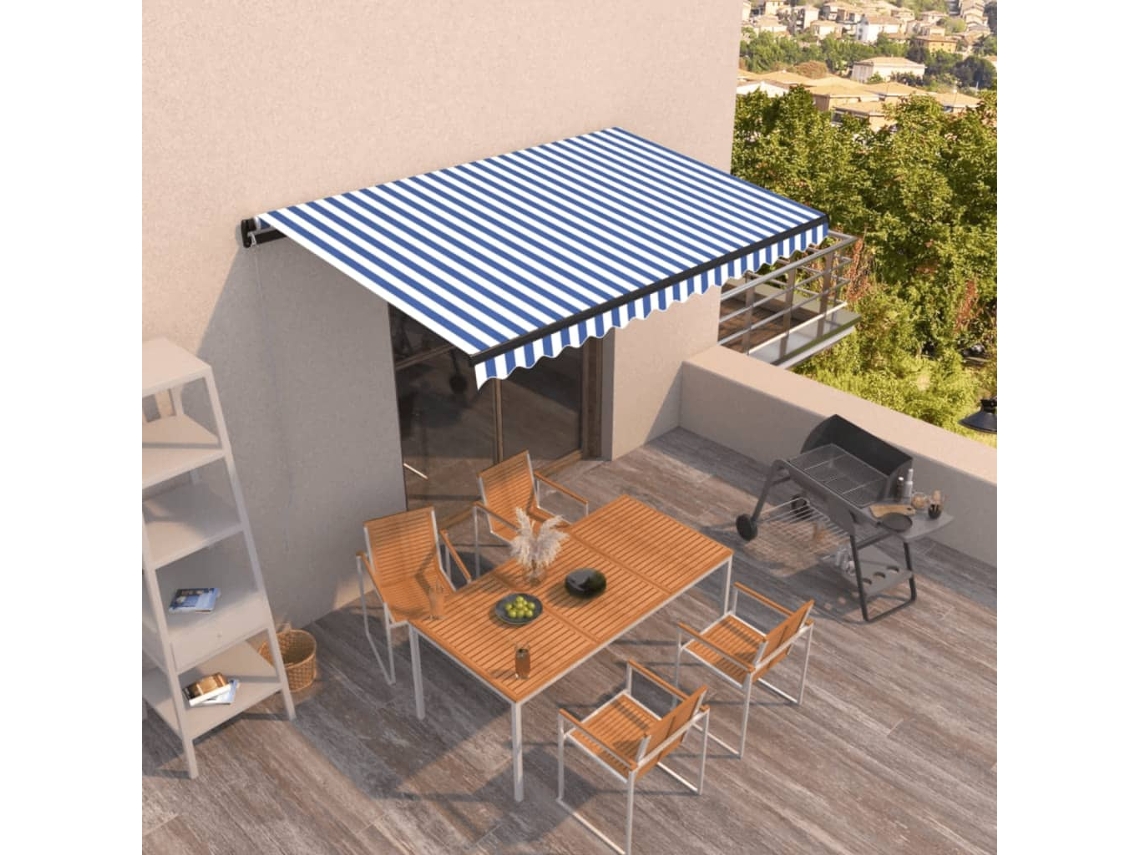 Toldo retráctil manual 450x350 cm azul y blanco Dkd Home Decor