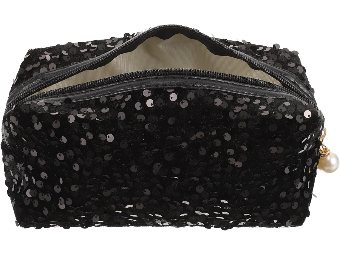 Neceser Ligero Negro Con Purpurina Y Cremallera - Gran Capacidad