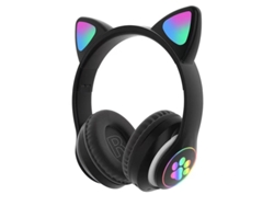 (negro) Auriculares Inalámbricos, Diseño De Orejas De Gato, Sonido Estéreo, Con Micrófono, Auriculares De Cuero Genuino