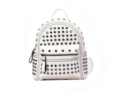 Mochila vintage de color liso, impermeable, de piel sintética, con remaches, ideal para la escuela, actividades al aire libre y vacaciones. Blanca, grande.