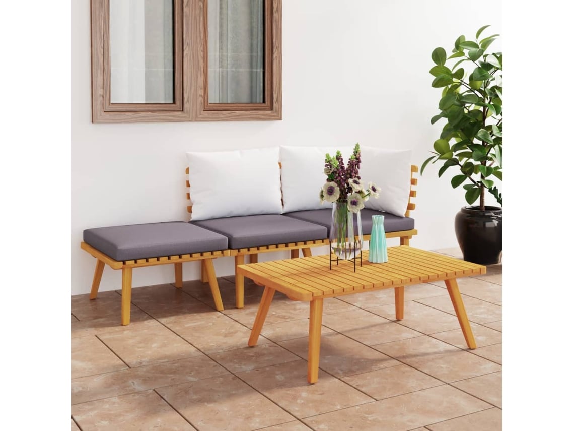Conjunto de salón de jardín DKD Home Decor con cojines de madera maciza de acacia