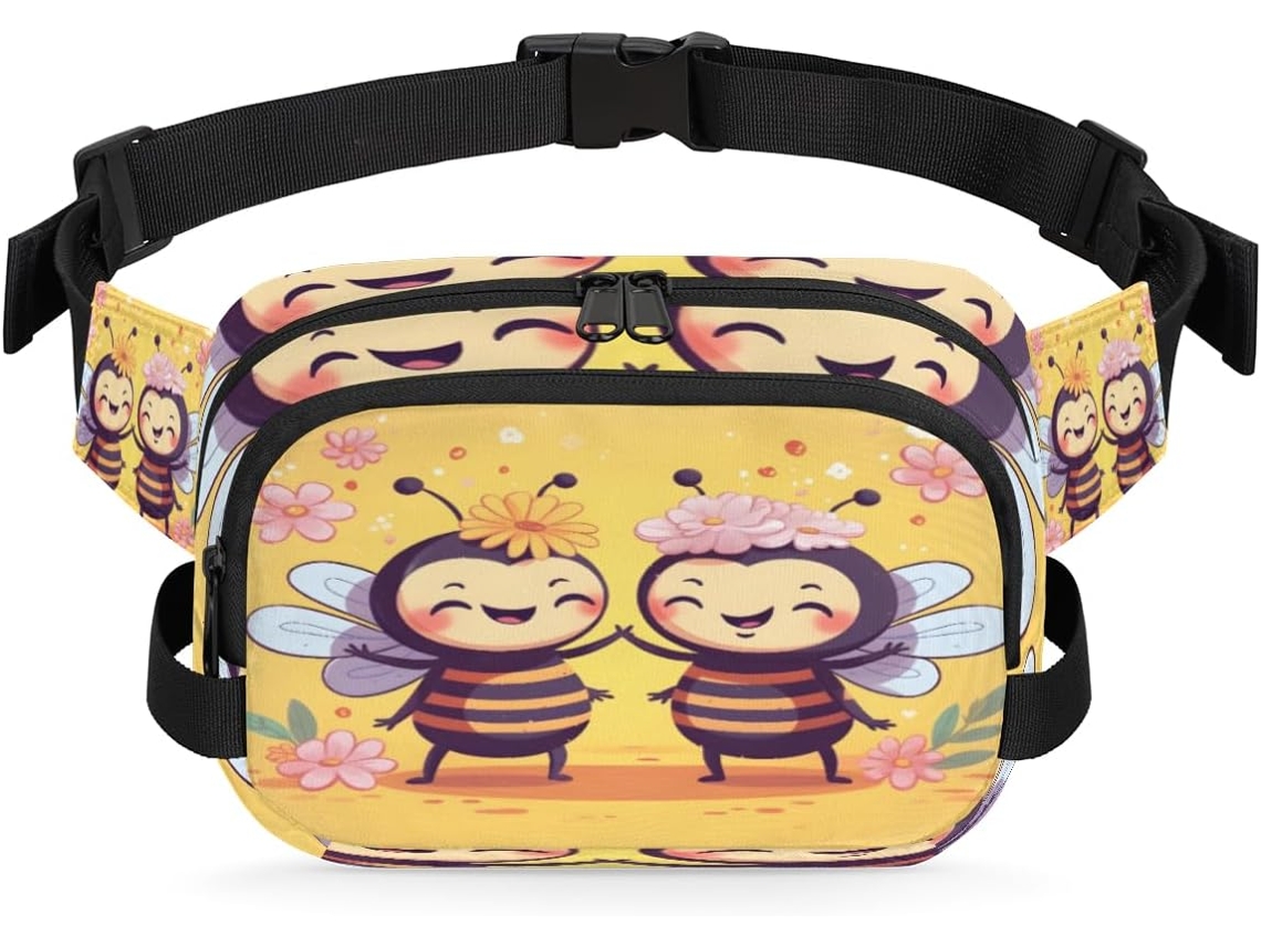 Riñonera divertida con estampado de flores y abejas para mujer, 22,8 x 6,3 x 15,5 cm, diseño personalizable, resistente al agua.