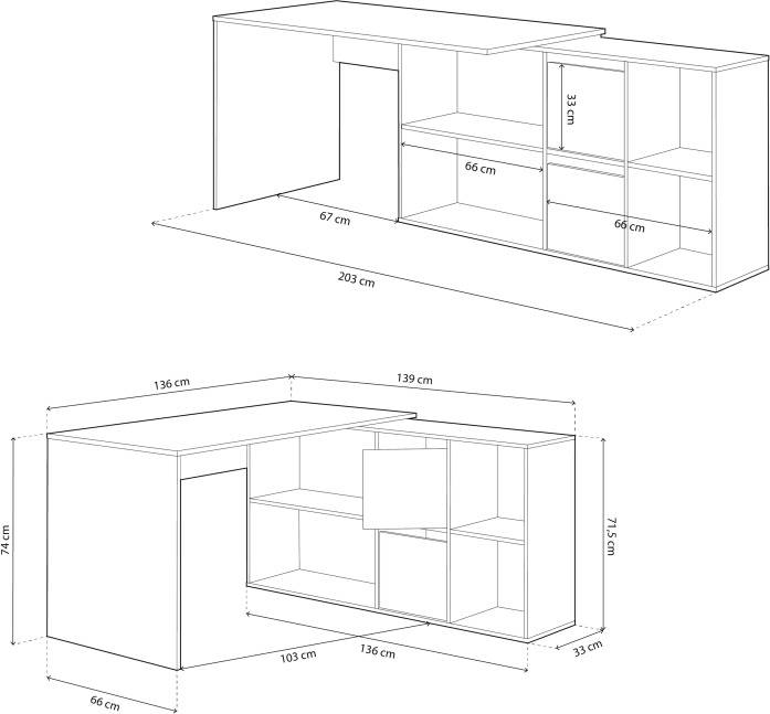 Escritorio HABITDESIGN Adapta XL Marrón (203 x 74 x 139 cm - Melamina)