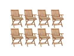 Sillas de jardín plegables de teca maciza de 8 piezas con cojines DKD Home Decor