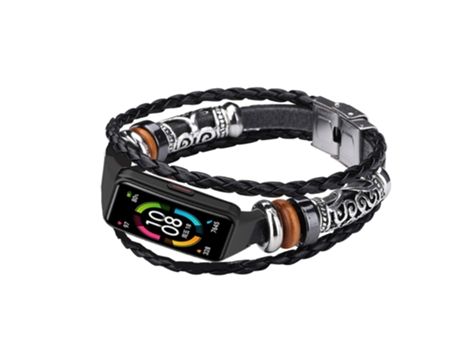 Correa de PU estilo étnico retro para Huawei Band 6/Honor Band 6 - negro