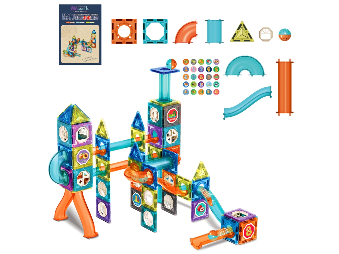 Ats-bloques Magnéticos Para Niños Con Pista De Bolas Juguete Educatsivo Regalo De Cumpleaños 132pcs